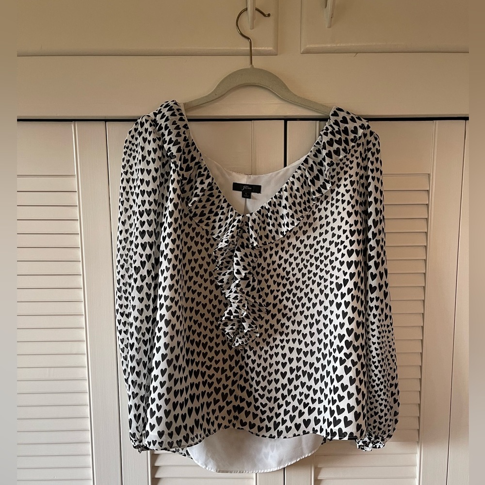 JCrew long sleeve blouse with hearts, size L